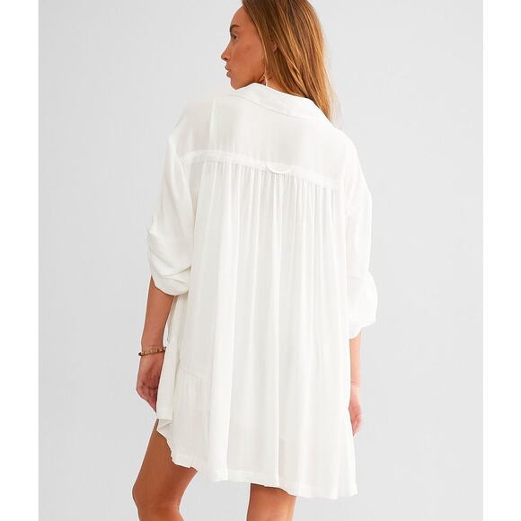 Free People shirt dress white textured crinkle Moonstruck button down women’s M - Picture 2 of 8